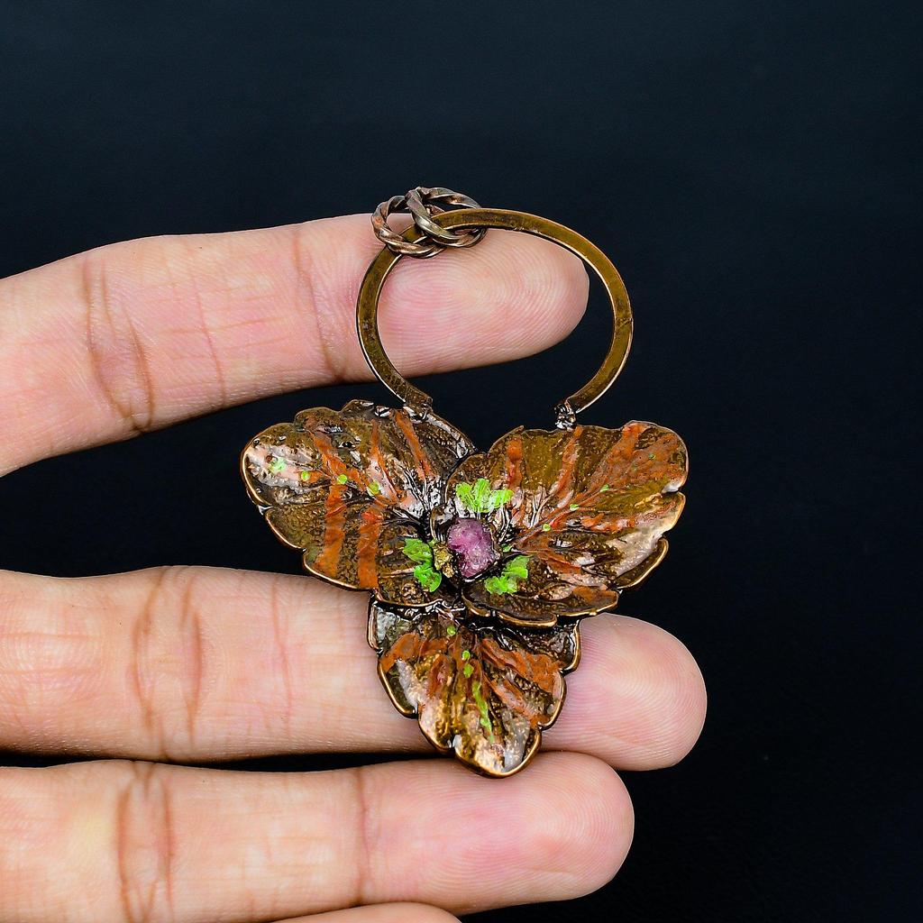 Ruby Pendant Gemstone Jewelry, Copper Electroformed Handmade Pendant, Latest Design Jewelry