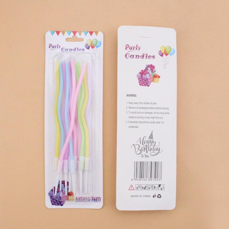 New Colorful Birthday Curve Cake Candles Creative Party 12 Pcs Suction Card Packed Pink Blue Curved Candles