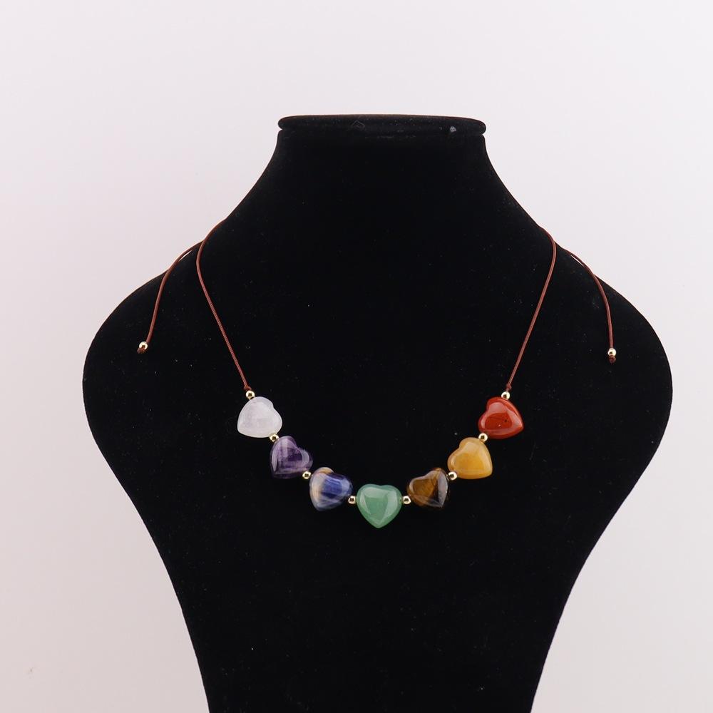 Natural Crystal Necklace Colorful Love Crystal Hand-Woven Necklace Bracelet Peach Heart Pendant N739