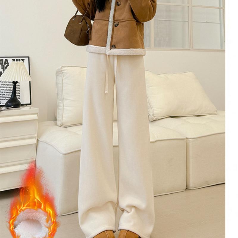 

Капок Арктический бархат Широкие брюки для женщин Осень и зима Новый стиль Драпированные Утепленные Прямые брюки Повседневные Ленивые Стройнящие и Бархатные брюки XL