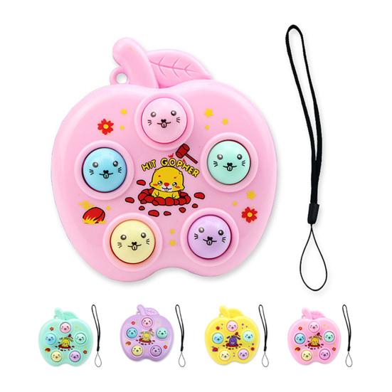 Game Console Pendant with Lanyard Lovely Colorful Cartoon Print Nostalgic Hand-brain Coordination Fidget Toy Whack-a-mole Key Ring Mini Decompression