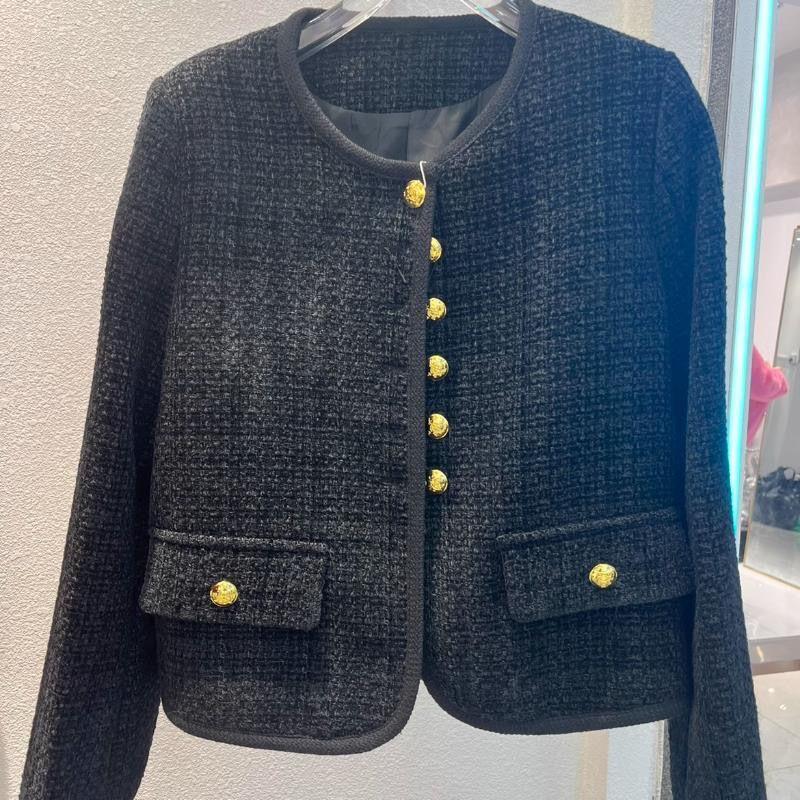 Spring Short Tweed Jacket French Style Round Neck Fashionable Petite Coat