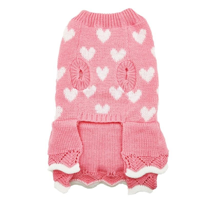 Valentines Day Pet Sweater Dress for Small Dogs All Size Cats Heart Pattern Designs Knitdress Turtleneck Knitwear