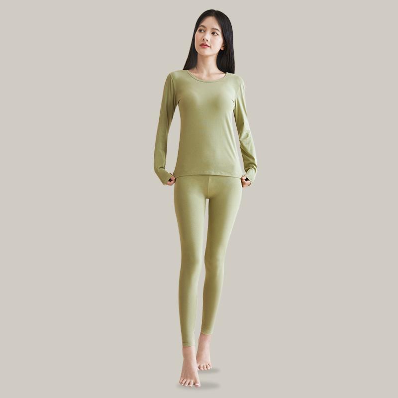 Toamnă Iarnă Lenjerie termică de culoare solidă Lenjerie de noapte subțire pentru femei Seturi 2 piese