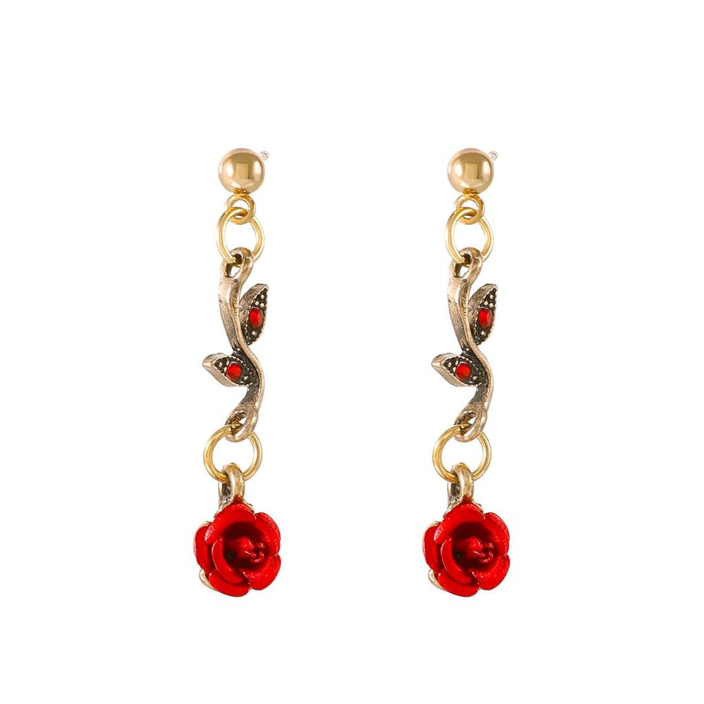 European Floral Jewelry Set: Romantic Rose Bracelet & Versatile Necklace, 3-Piece Artistic Retro Style