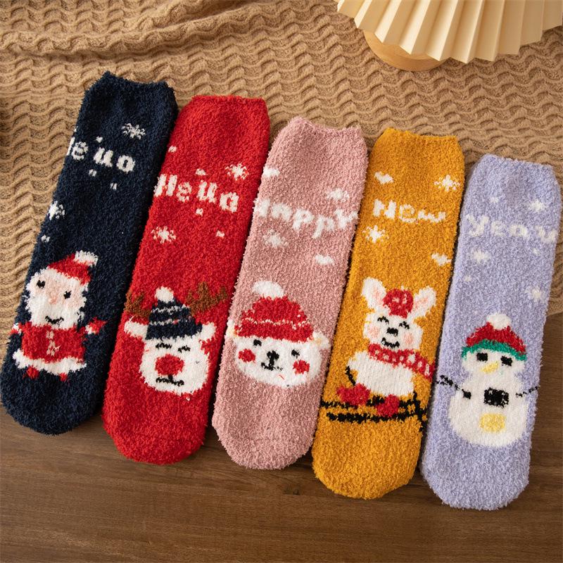 

Новые Рождественские Носки для Сна для Родителей и Детей - Уютные Послеродовые Напольные Носки для Осени/Зимы, Мягкие Взрослые Ковровые Носки из Кораллового Флиса One Size