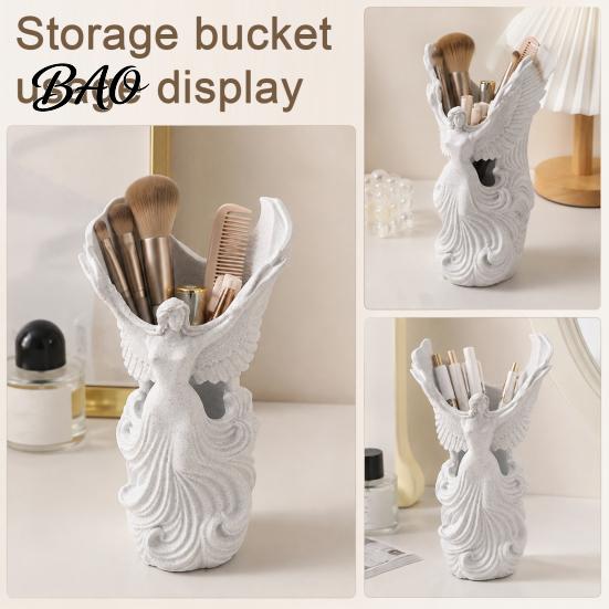 Office Supplies Storage Organizer 3D Printed Angel Wings Vase & Pen Holder, Sculpture Winged Holder Desktop Decor, Multi?Functional Dry Flower Vase,