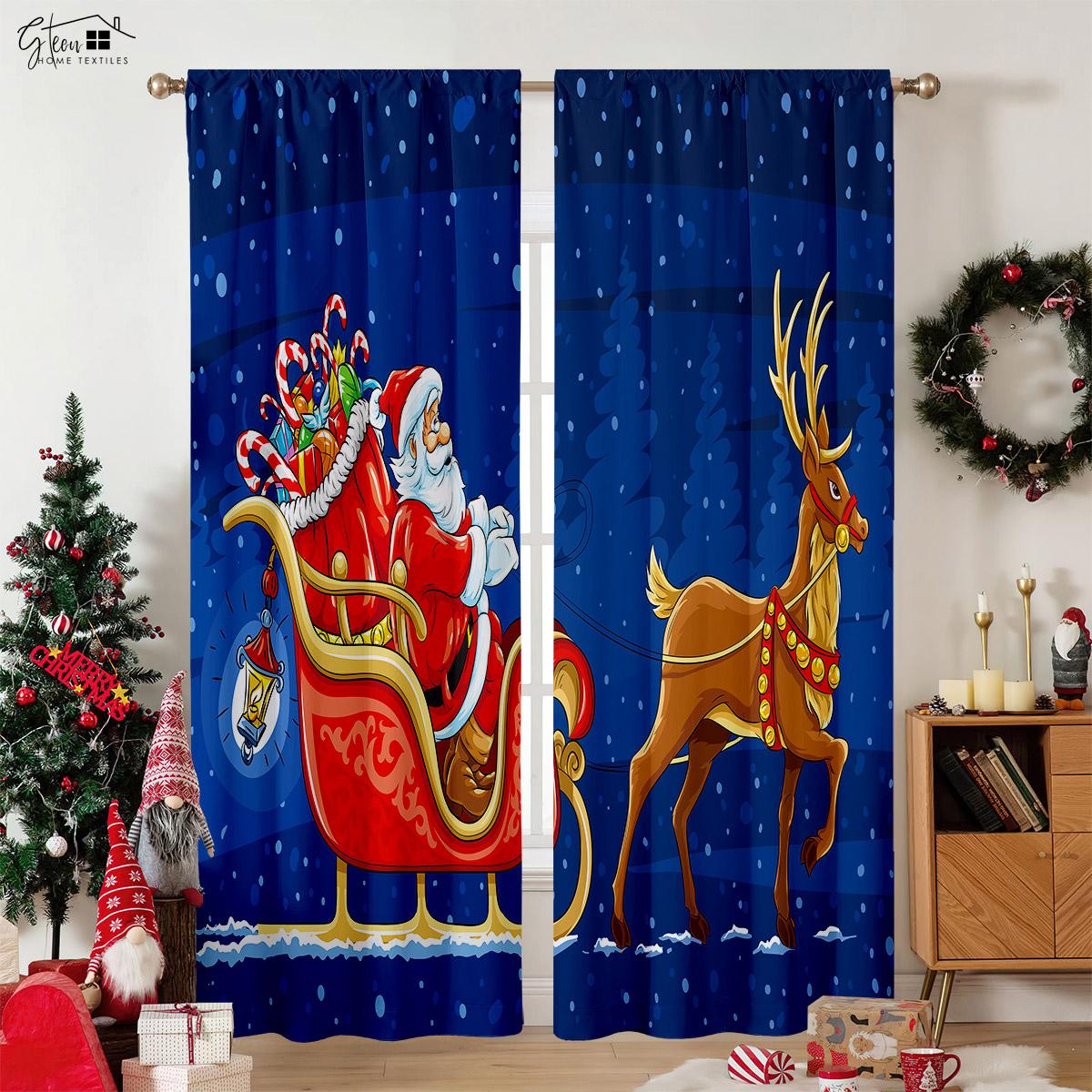 

Рождественские украшения Шторы Рождественская елка Снеговик Санта-Клаус Подарок Лось Снежинки Новогодний фестиваль 3D Печать Шторы 2 шт. W50xH130(CM)x2PCS&Rod pocket