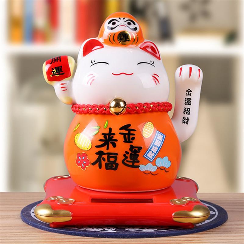 

Керамическая статуэтка кошки Дарума на солнечной батарее – трясущаяся рука Манеки-нэко, украшение для автомобиля и домашнего декора оранжевый