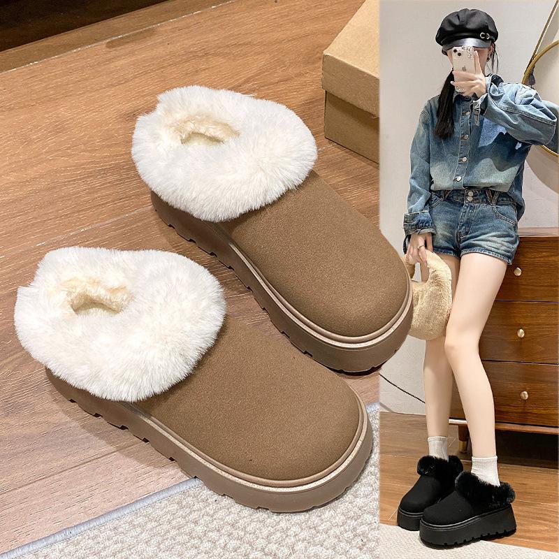 Winter new thick velvet warm half-tray cotton shoes casual outdoor snow boots women