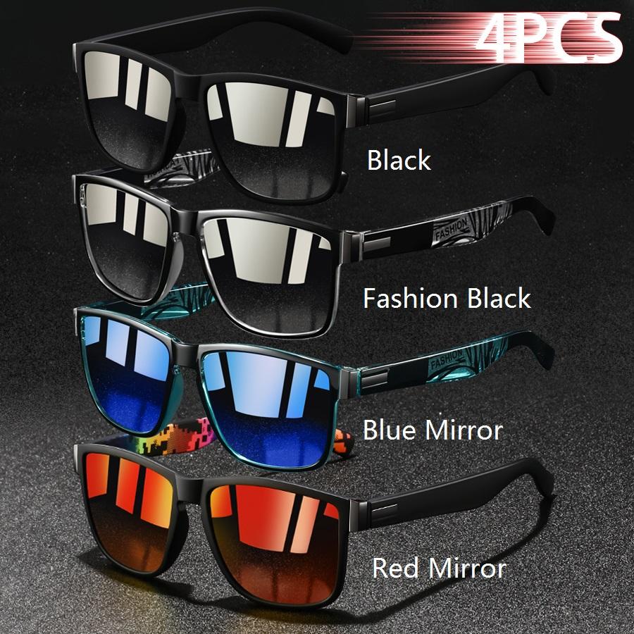 4 PCS Vintage Square Sunglasses Men Women UV400 Luxury Designer Sun Glasses Driver Eyewear Fashion Driving