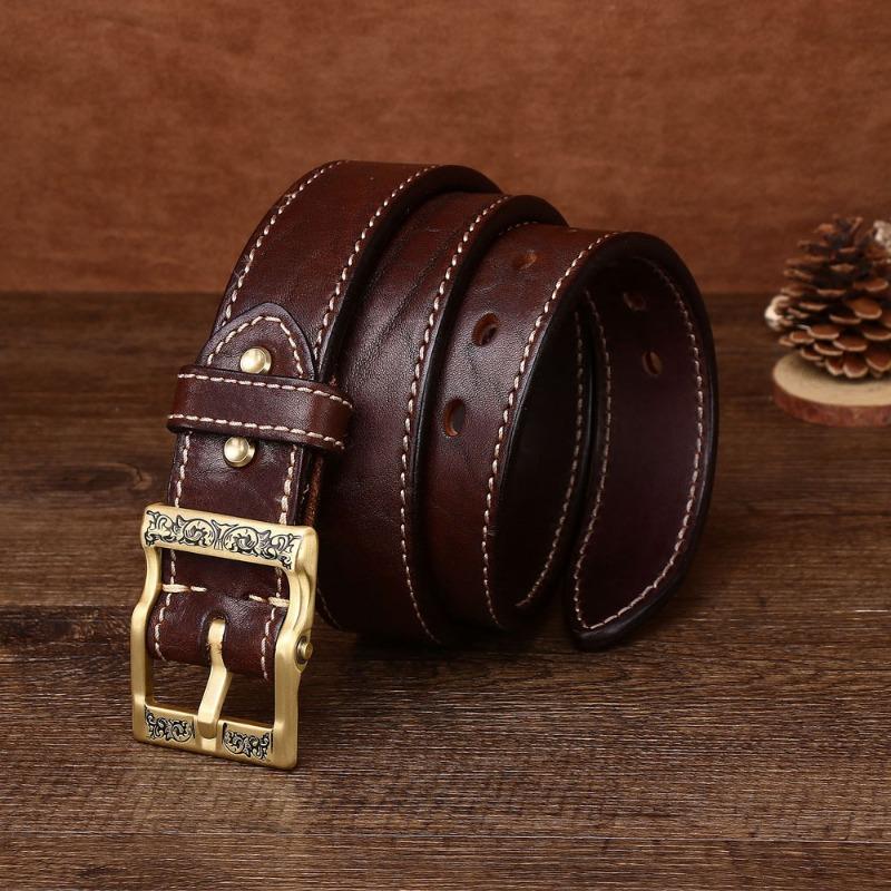 Thickened Men's First Layer Retro Belt Personalized Belt Copper Buckle Belt