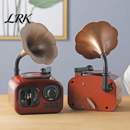 Vintage Style Room Accents Retro Mini Gramophone Music Box Ornament, Wood Grain Phonograph Shaped Classic Melody Keepsake Box, Desktop Decor Figurine