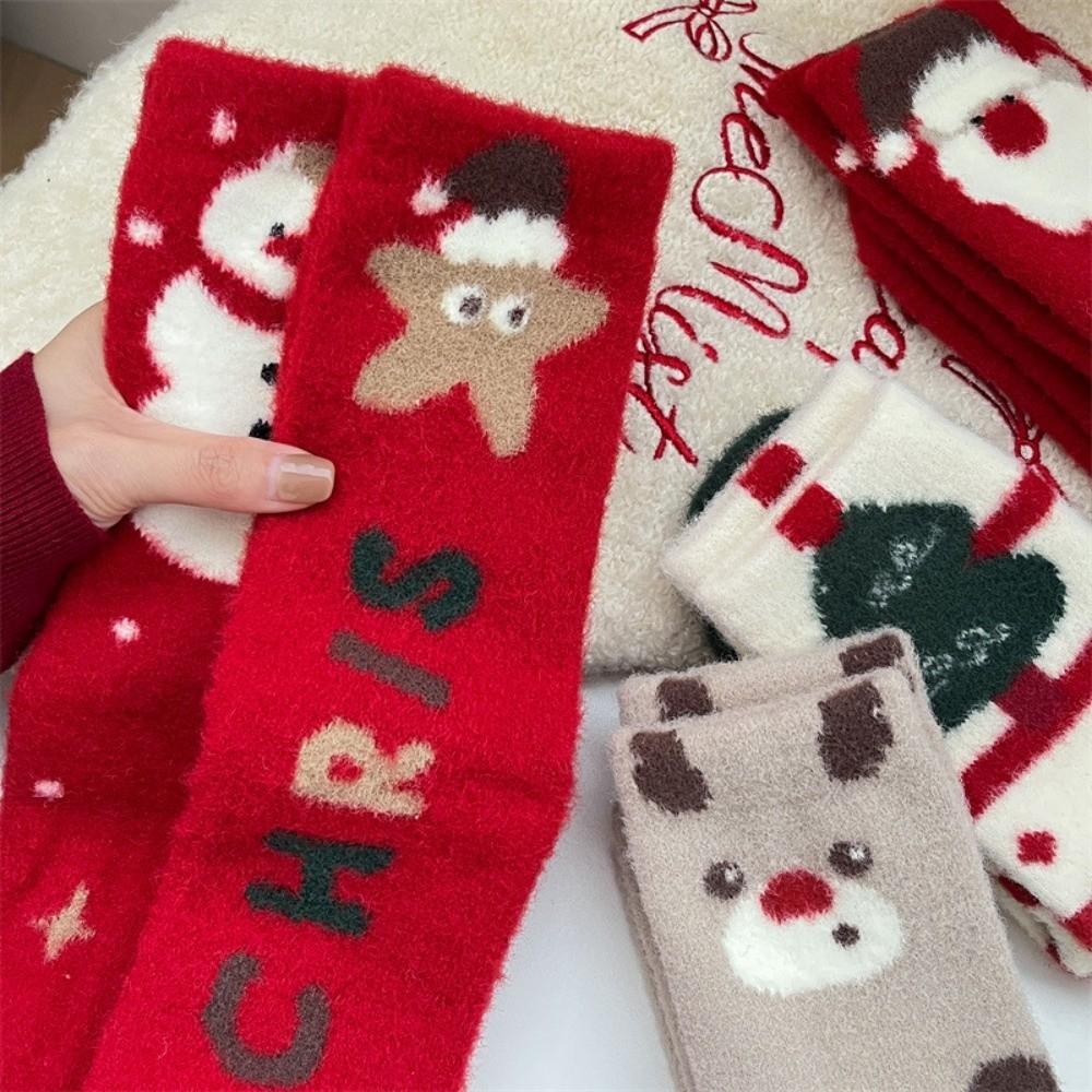 Christmas Tree Christmas Thick Thermal Socks Snowman Sleeping Slipper Socks Winter