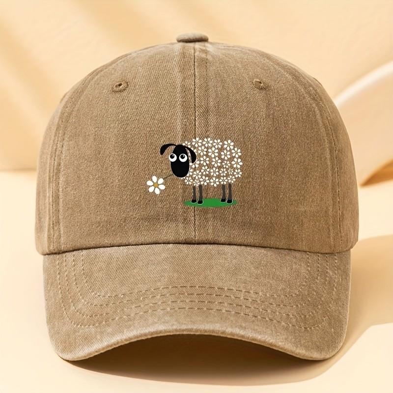 Floral Sheep Funny Graphic Baseball Cap Unisex Adult Casual Cotton Adjustable Headwear One Size