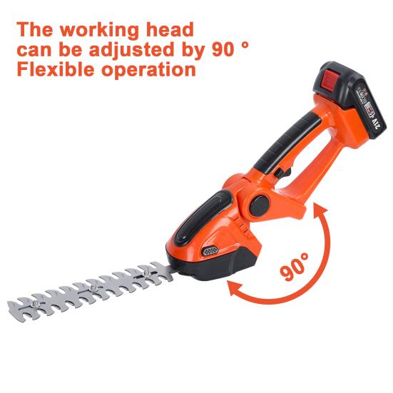 Cordless Electric Hedge Trimmer, 2-in-1 Handheld Grass Shears with 2 Batteries and Charger