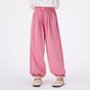 Girls' Elastic Waist Lace Cuffed Wide-Leg Pants with Apple Buttons