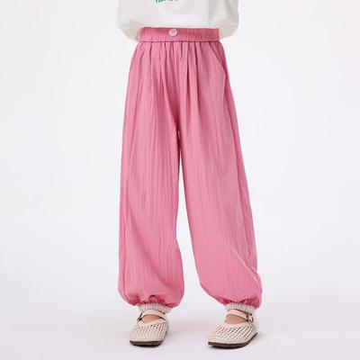 Girls' Elastic Waist Lace Cuffed Wide-Leg Pants with Apple Buttons