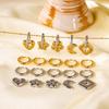 Gold Color Hoop Flower Drop Earrings For Women Stainless Steel Pierce Star Stud