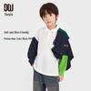 Duoduojia Boys' 2025 Spring Long Sleeve Polo Shirt with Vibrant Color Block & Pocket Bear