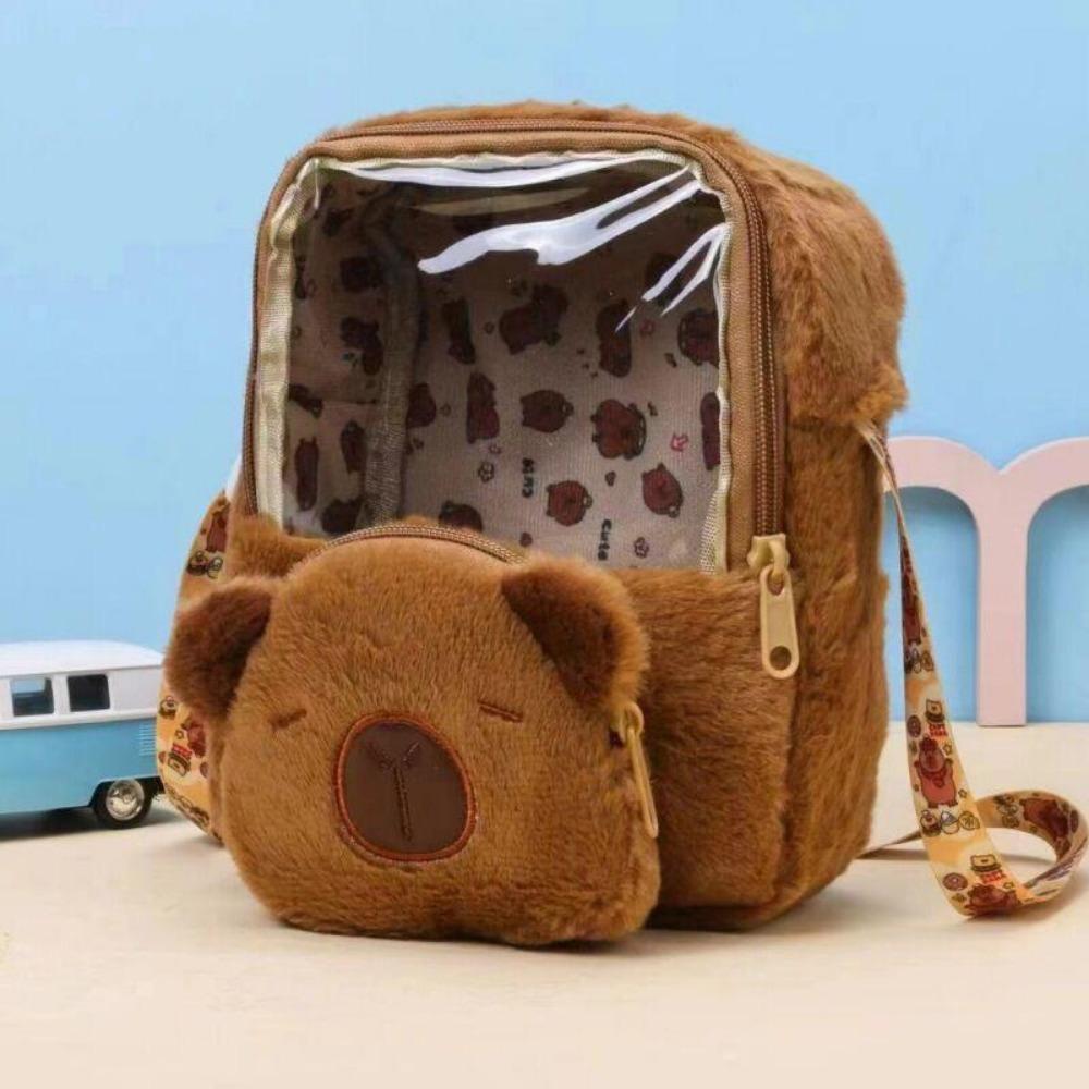 Capybara peluş sırt çantası Kawaii moda peluş bebek kürk çanta çocuk çantası omuzdan askili çanta Mini sırt çantası çanta kız arkadaşı için hediyeler
