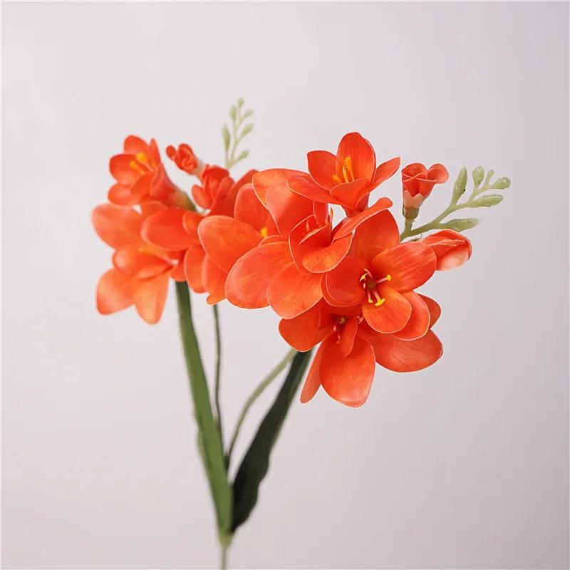 5Pcs Artificial Real Touch Fragrant Snow Orchids Flowers Wedding Decor Floral Party Home Decoration Fake Flowers Freesia Orchid