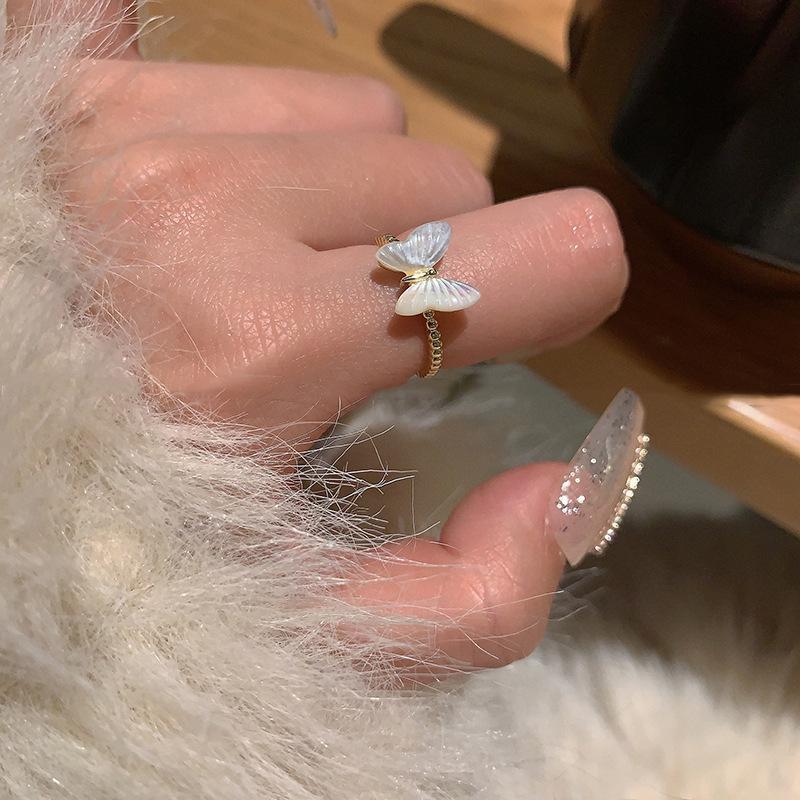 Geometric Butterfly Chic Ring For Women Fashionable Open Design Shell And Pearl Style
