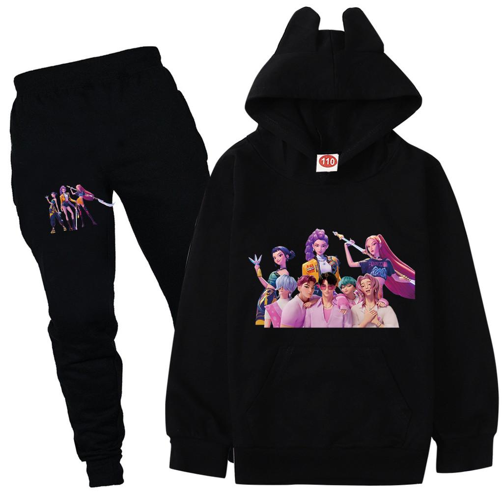 Kinder Mädchen Anime Cartoon K-Pop Rumi Zoey Mira Bedruckt Lässige Langarm Kapuzenpullover Hosen Kleidung Set