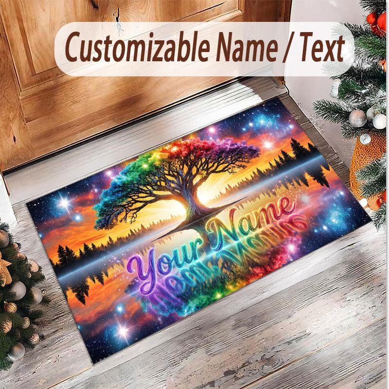 Tree of Life Theme Soft Crystal Velvet Rug Custom Name & Text Print Non Slip Floor Rug for Bedroom Living Room
