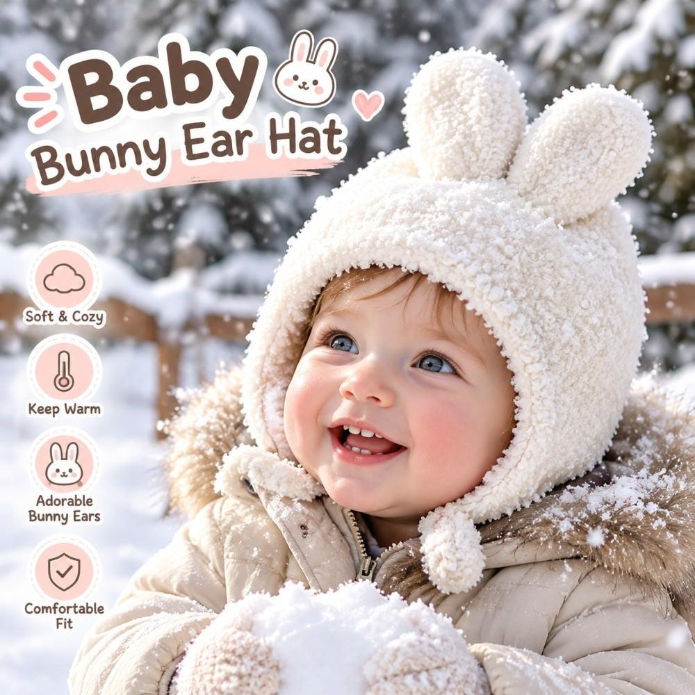Autumn Winter Baby Earflap Hat Soft Fuzzy Newborn Fetal Cap Soft Bunny Ear Hat For Baby Girls