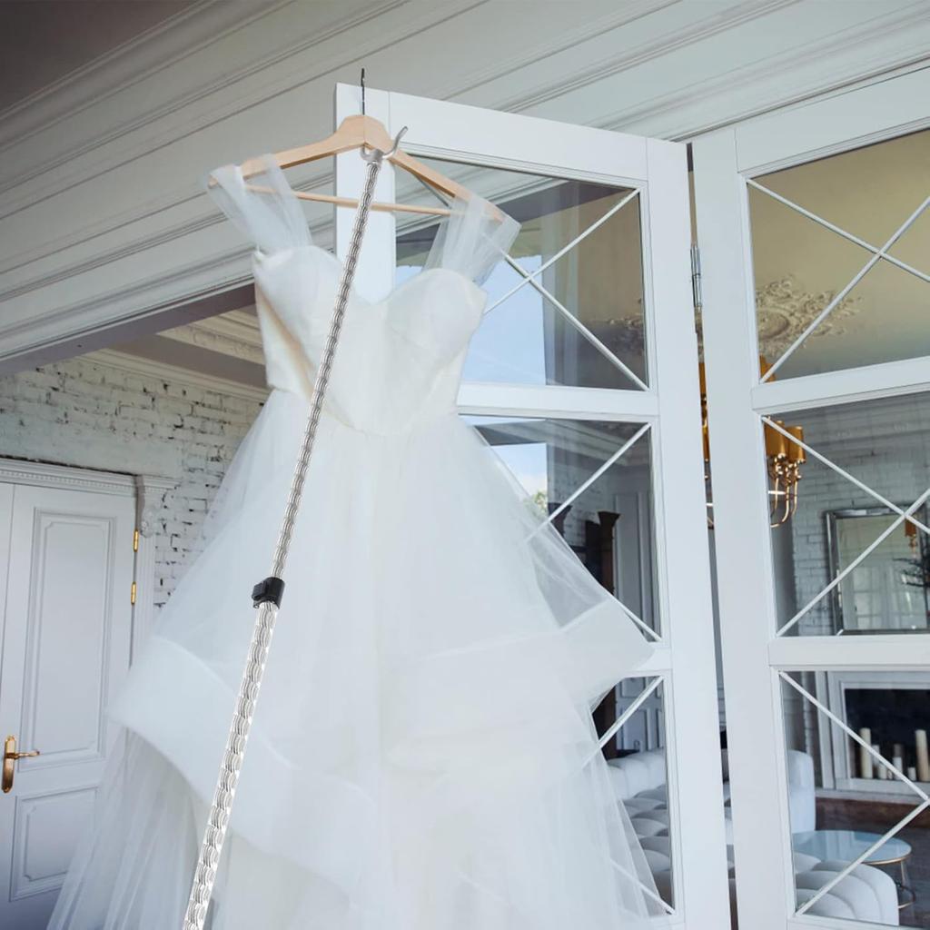 DOITOOL Closet Reacher Pole Telescoping Garment Pole Clothing Hanger Shepherds Hook Closet Pole with Utility Hook Long Reach Stick for Closet Shelf