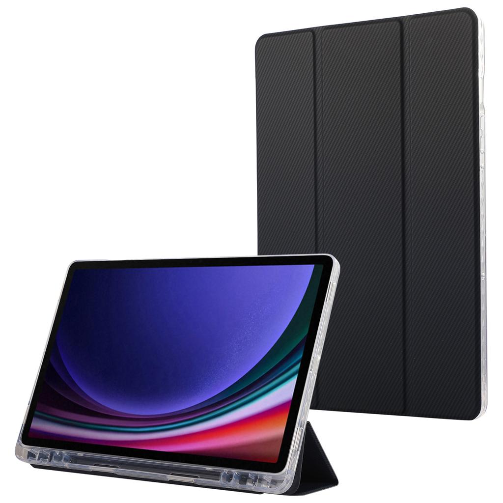 For Samsung Galaxy Tab S9/S10 FE/S9 FE Case Tri-Fold Stand Smart Auto/Wake Leather Tablet Cover Carbon Fiber Texture