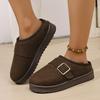 Fashion Fashion Metal Buckle Close Toe Cotton Outdoor Slippers Women 2025 Short Plush Thick Bottom Snow Boots Warm Winter Shoes Women