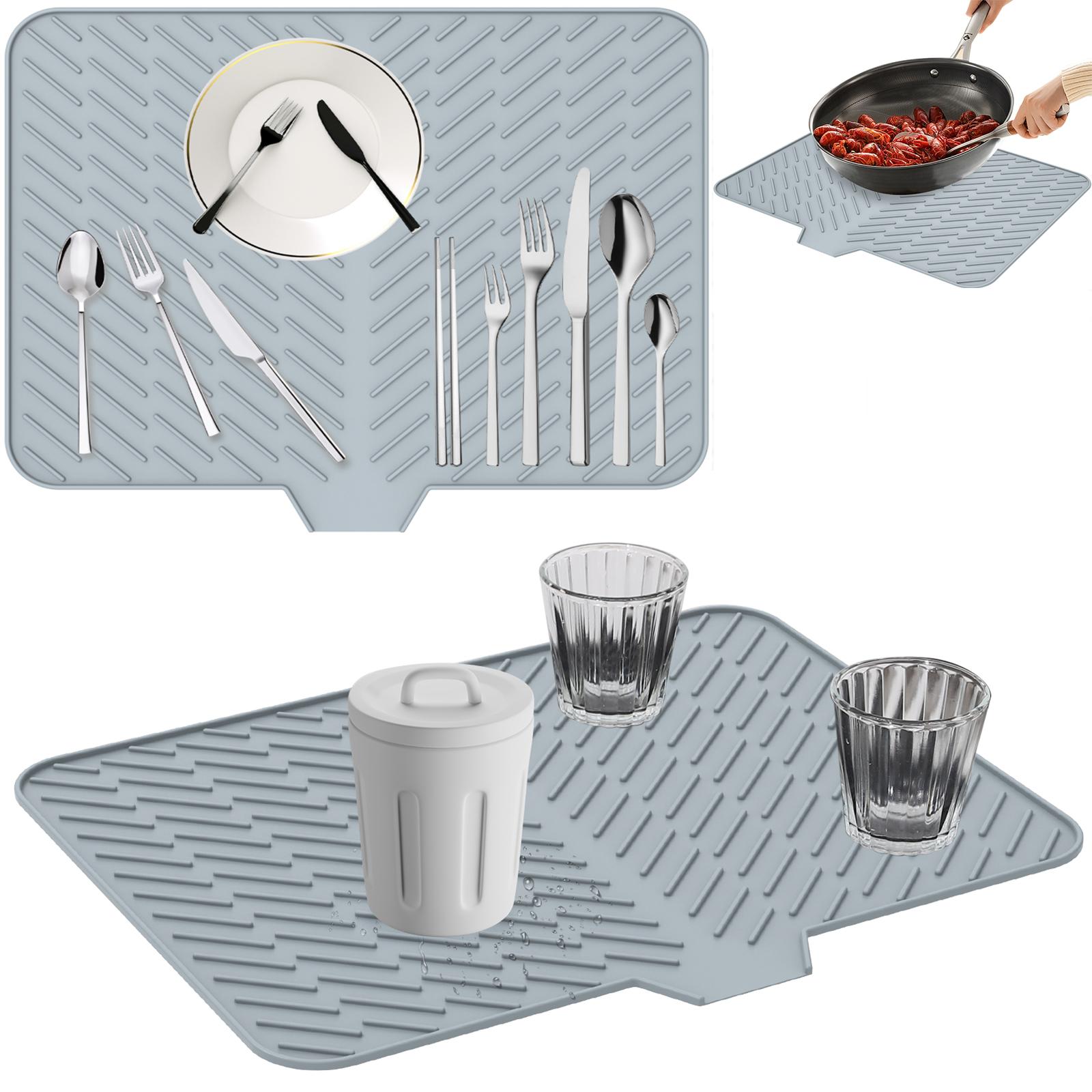 

Silicone Dish Drying Mat Non Slip Drain Pad Heat Resistant Anti Scald Pot Cup Holder Flexible Waterproof Kitchen Counter Protector Reusable Table Dryi сірий
