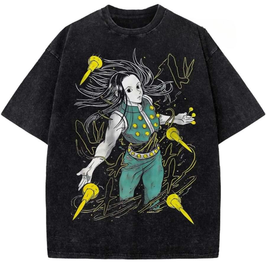 Killua Zoldyck Print T-shirt Hunter x Hunter Anime Clothing Men Cotton Tshirts Vintage Washed Tee Harajuku Oversized T Shirt