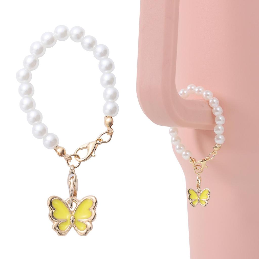 Simple Style Faux Pearl Pink Butterfly Keychain with Stanley Pendant