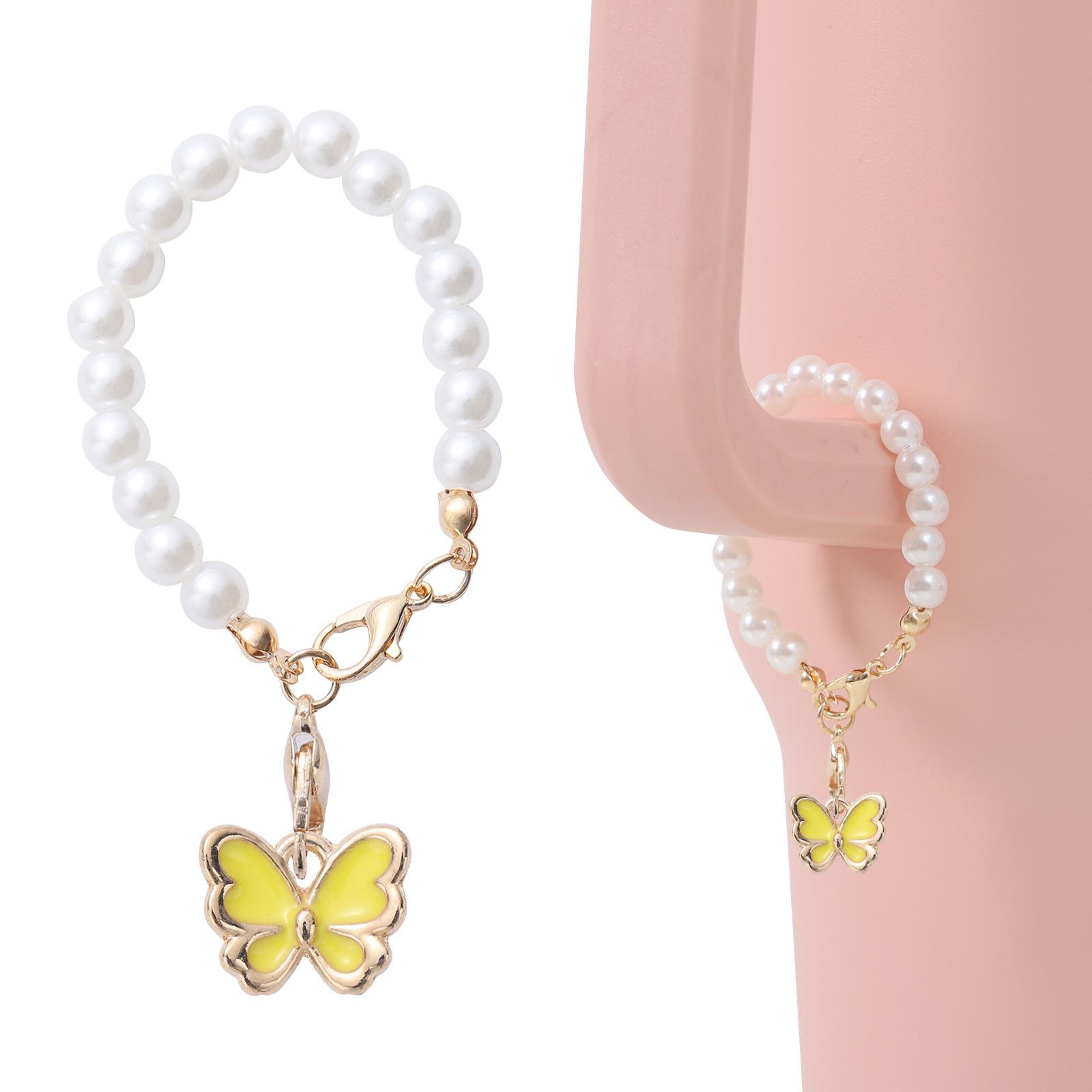 Simple Style Faux Pearl Pink Butterfly Keychain with Stanley Pendant