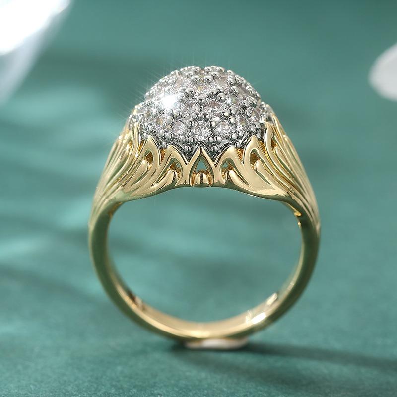 Trendy Inlaid White CZ Women's Ring Sparkling Two Color Hand Carving Daily Wear Party Jewelry Anniversary Gift