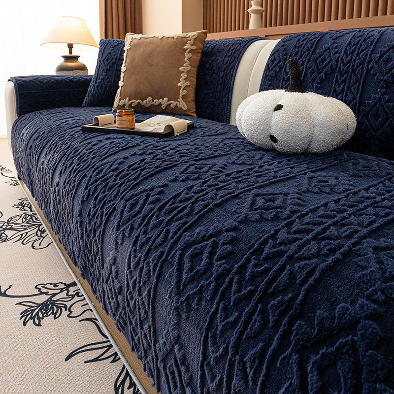 Simple And Thickened Sofa Cover Fabric With High-End Feel Fixed Anti Slip Straight Row Sofa Cushion Cover One-Piece Bedding