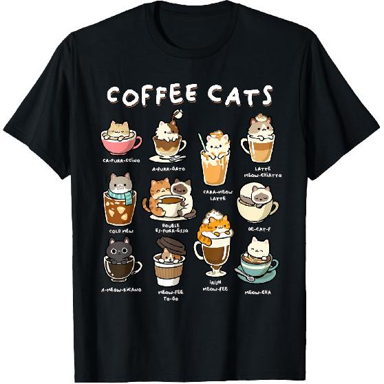 Cute Coffee Cats Kawaii Pun Funny Cat Lover Barista T-Shirt