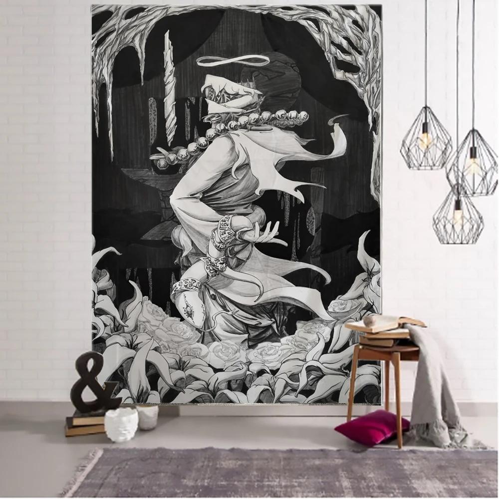 Witchcraft Tarot Tapestry Wall Hanging Black Khaki Sun Moon Starry Universe Geometric Pattern Dormitory Home Decoration Curtains
