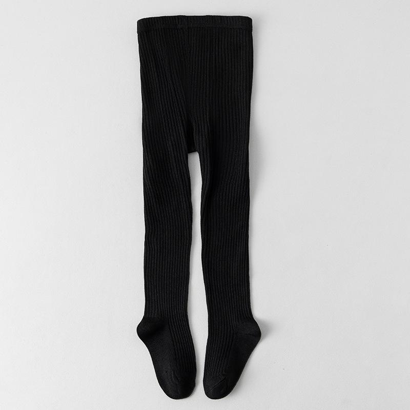 Children's Black & White High-Elastic Solid Color Leggings for Spring & Autumn - Small, Medium, Large