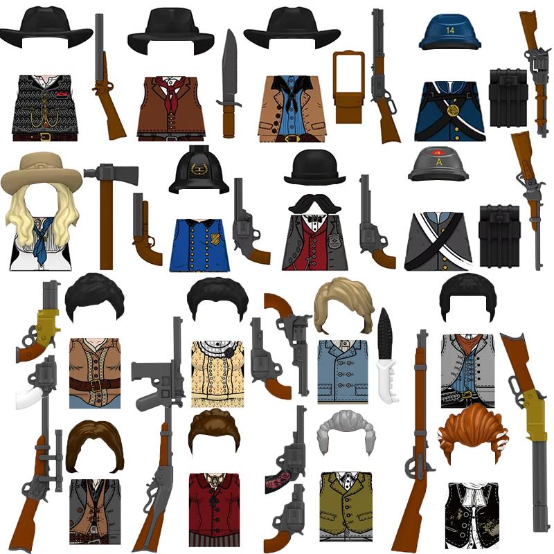 Bai Fen Bai Toys Unisex Moc Military American Soldier Figures Building Blocks Us West Cowboy War Weapons Army Police Gun Guard Detective Bricks Toy Gift