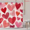 Watercolor Heart Shower Curtain Pink Red On Waterproof Polyester Bath Curtain With Hooks For Valentine'S Day Bathroom Decor