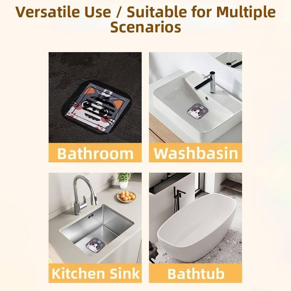 Cute Kitty Floor Drain Cover Silicone Reusable Shower Drain Cover Anti-blocking Kitchen Sink Strainers