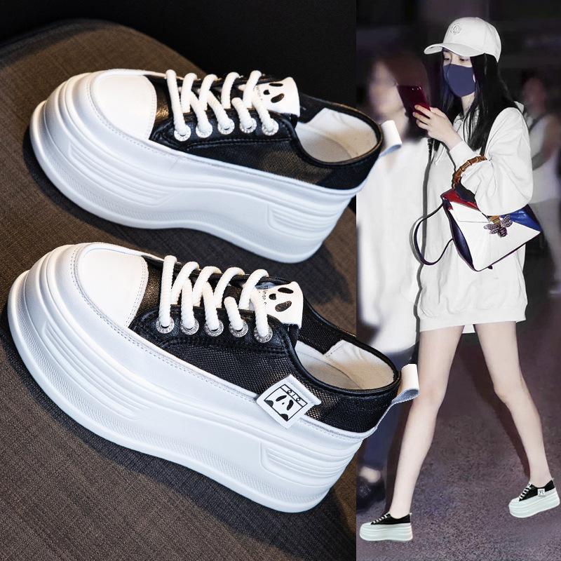 Leather little white shoes women's summer mesh single shoes muffin platform sports shoes small casual shoes tide