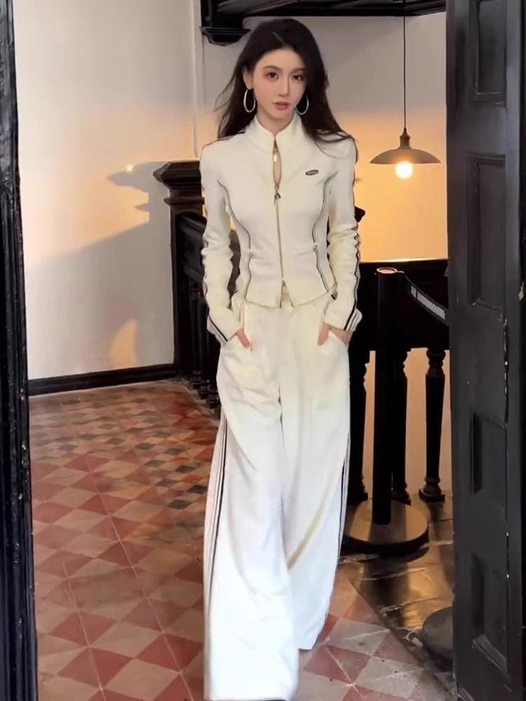 Women's Korean Style Casual Sportswear Set: Hooded Sweatshirt & Wide-Leg Pants (Spring/Autumn 2025)