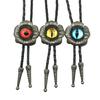 Bolo Tie for Unisex Western Bolo Tie Vintage Flower Evil Eyeball Pendant Faux Leather Rope Adjustable Necktie Necklace