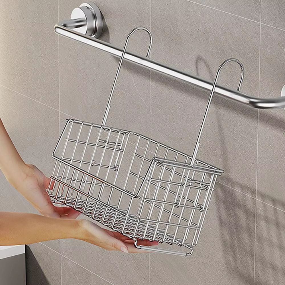 Wall Mounted Shower Caddy No Drilling Storage Shelf Practical Hanging Organizer Cross Bar