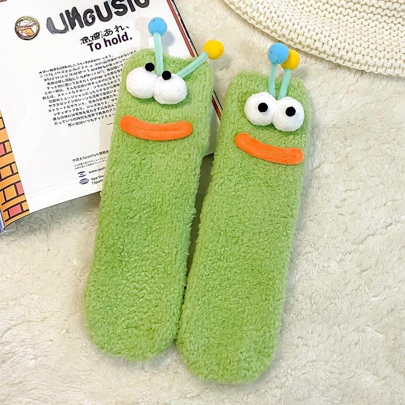 1 Pair Christmas Stockings Funny Monster Socks Autumn Winter Coral Fleece Floor Fuzzy Socks Couple Sleep Sock